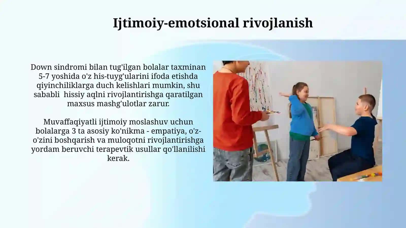 Daun sindromi bilan tugʻilgan bolalar bilanolib boriladigankorreksion. Pedagogik ishlar 4