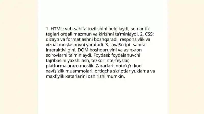 Web dasturlash. Frontend. Hayotimizdagi o'rni. Foydasi va zararlari 4