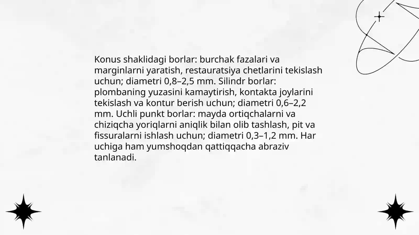 Borlar. Plombaga yakuniy ishlov berishda va jilolashda qo'llaniladigan asboblar va materiallar 4