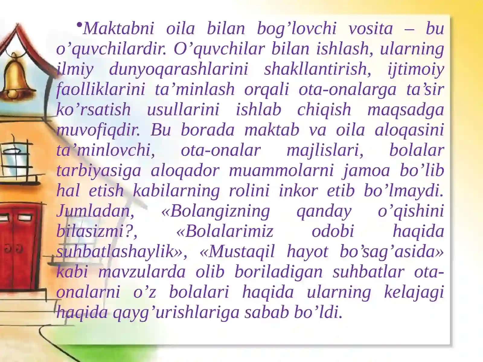 Boshlang’ich ta’limda oila, mahalla va ta’lim muassasasi hamkorlik mexanizmini yo’lga qo’yish 4