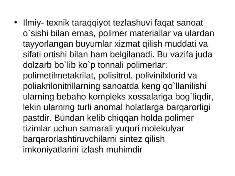 Geterohalqali polimetakrilatlar sintezi va ularning termooksidlanishini o’rganish 4