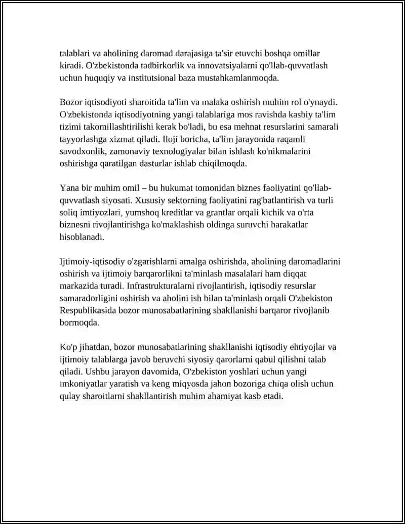 O‘ZBEKISTON RESPUBLIKASIDA BOZORMUNOSABATLARINING SHAKLLANISHI, UNING YO‘NALISHLARI, BOSQICHLARIVA XUSUSIYATLARI 4