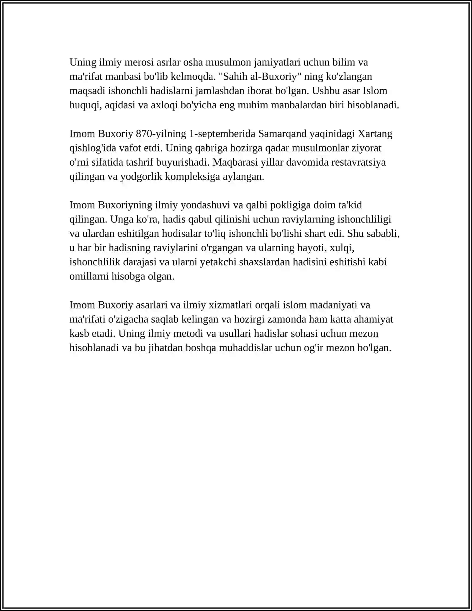 IMOM BUXORIY VA IMOM TERMIZIY HADIS ILMIGA QOʻSHGAN HISSALARI 4