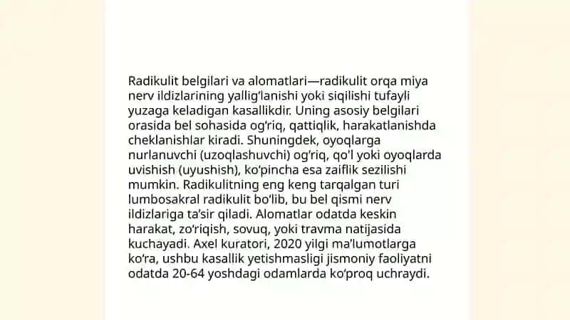 Radikulit kasalligi profilaktikasi va davolash usullari 4