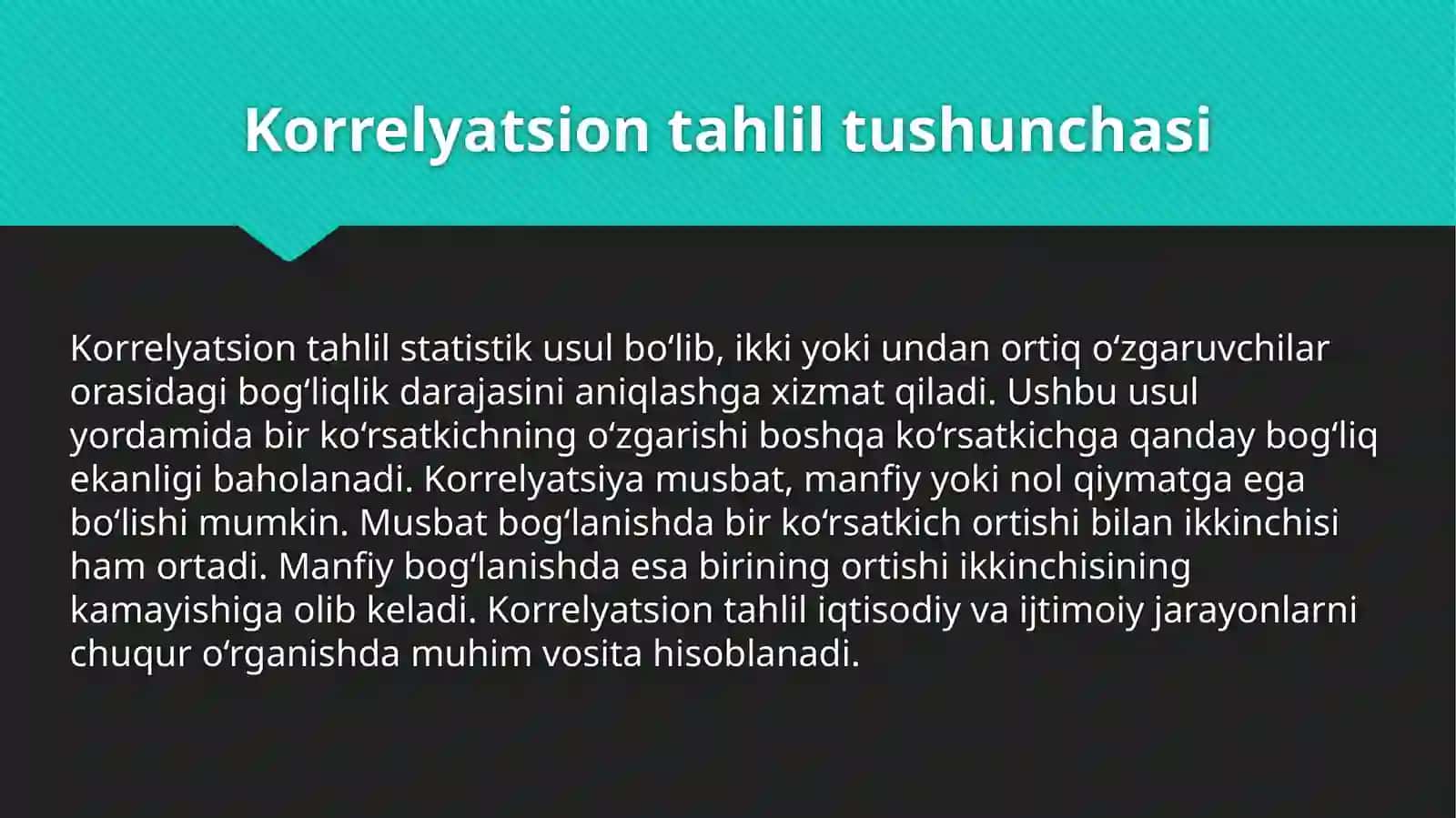 Korrelyatsion va regression tahlil usullari 4