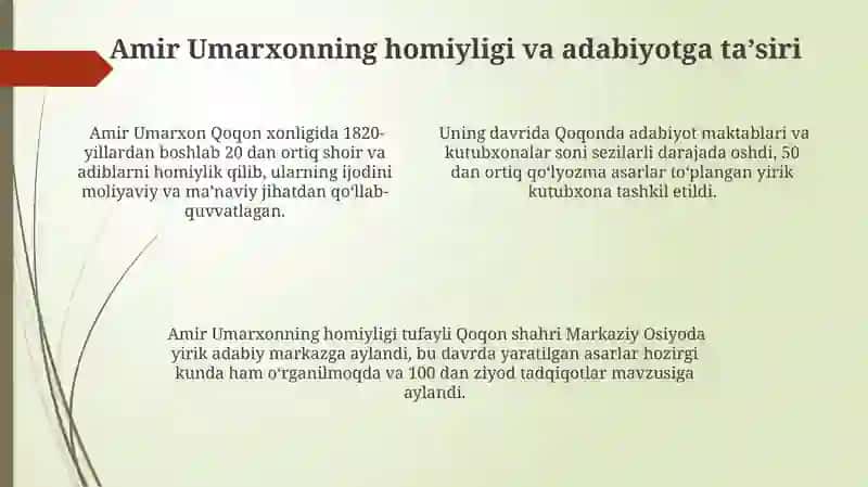 Qo'qon adabiy muhiti. Amir Umarxon hayoti va ijodi 4