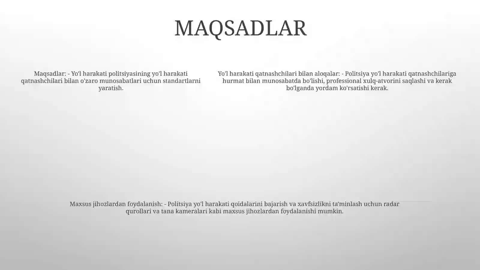 Yo’L-Patrul Xizmati Xodimlarining Yo’L Harakati Qatnashchilari Bilan O’Zaro Munosabatlari Hamda Maxsus Moslamalardan Foydalanishi Tartibi To’Grisidagi Nizomni TasdiklashHaqida 4