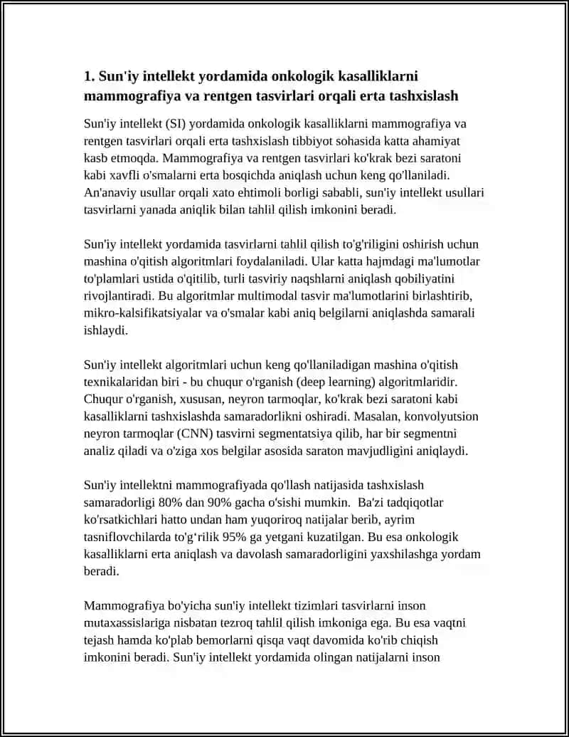 SUNʼIY INTELLEKT ASOSIDA ONKOLOGIK KASALLIKLARNI TASHXISLASH VA DAVOLASH STRATEGIYALARI 4