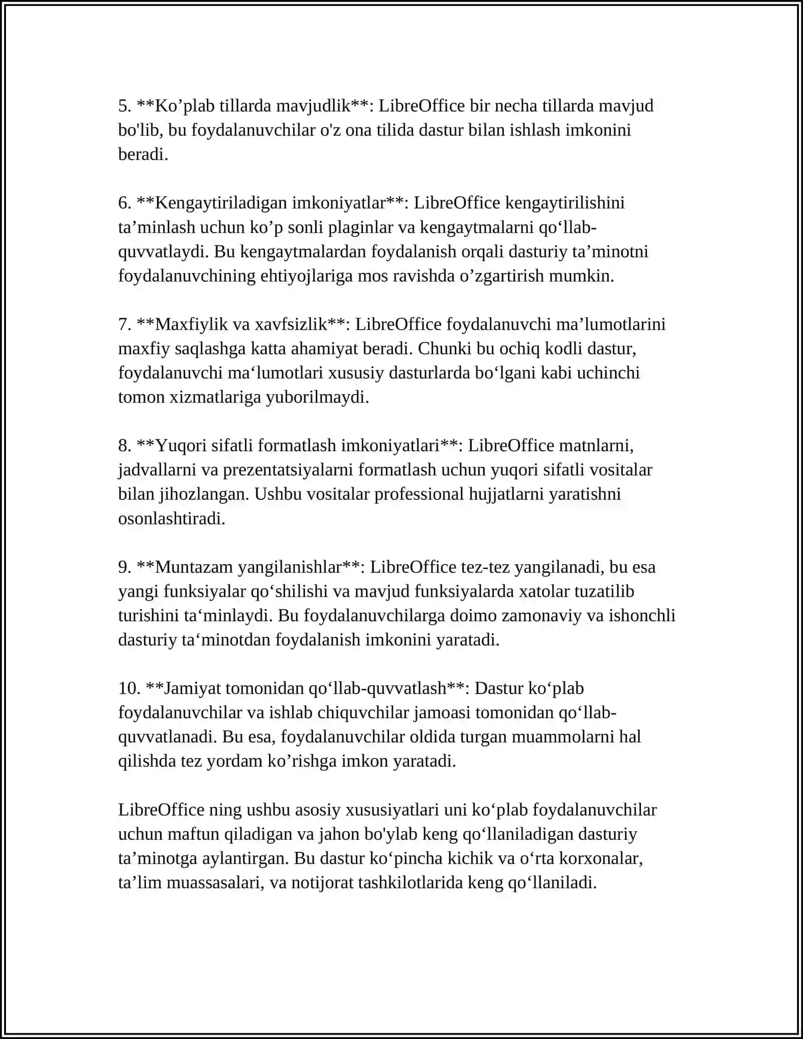 LIBRE OFFICE REDAKTORLARINING TAHLILI 4