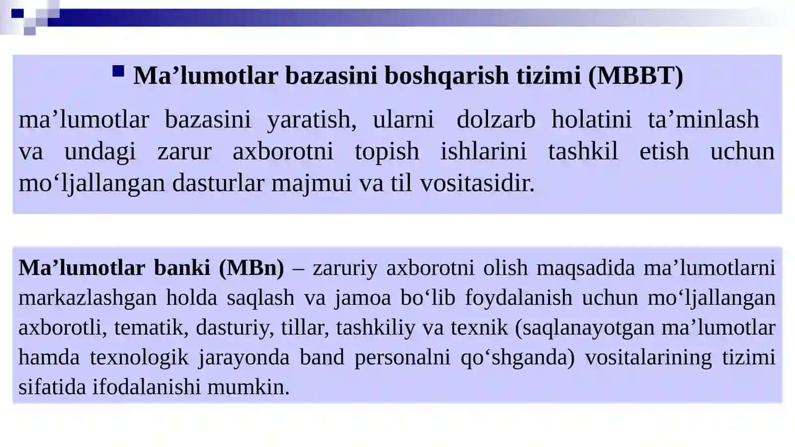 MA’LUMOTLAR BAZALARI VA KATTA HAJMDAGI MA’LUMOTLAR BILAN ISHLASH TEXNOLOGIYALARI 4
