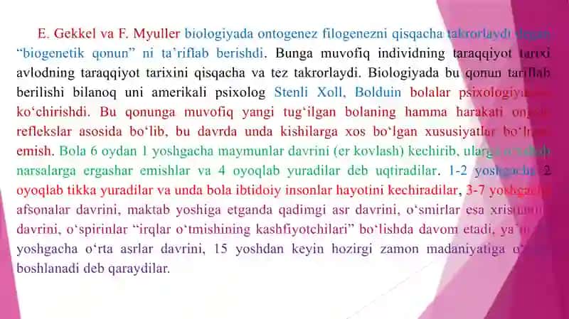 “Ontogenezning ilk bosqichlarida insonning psixik rivojlanishiga xos xususiyatlar 4