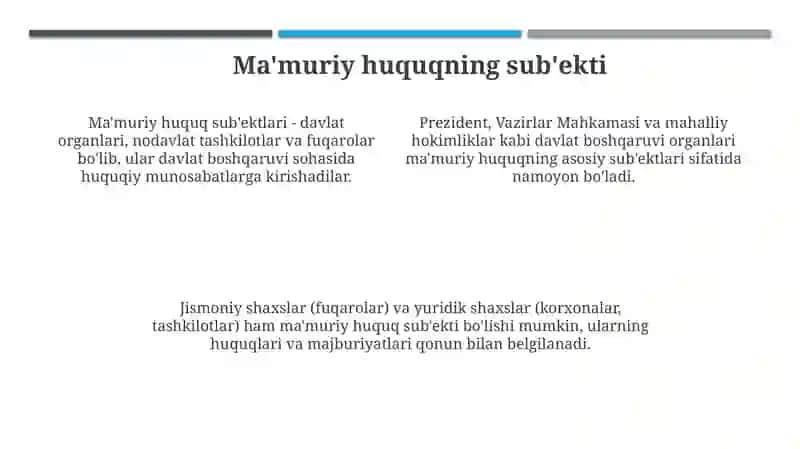 Ma'muriy huquq fanining sub'ektlari, ob'ektlari va vazifalari 4
