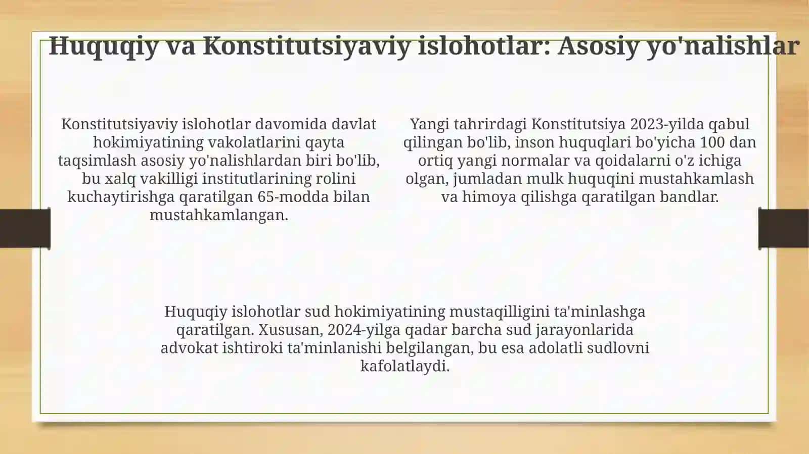 Yangi O'zbekistonda inson huquqlari kafolatlarining yaratilishi: Asosiy yo'nalishlar 4