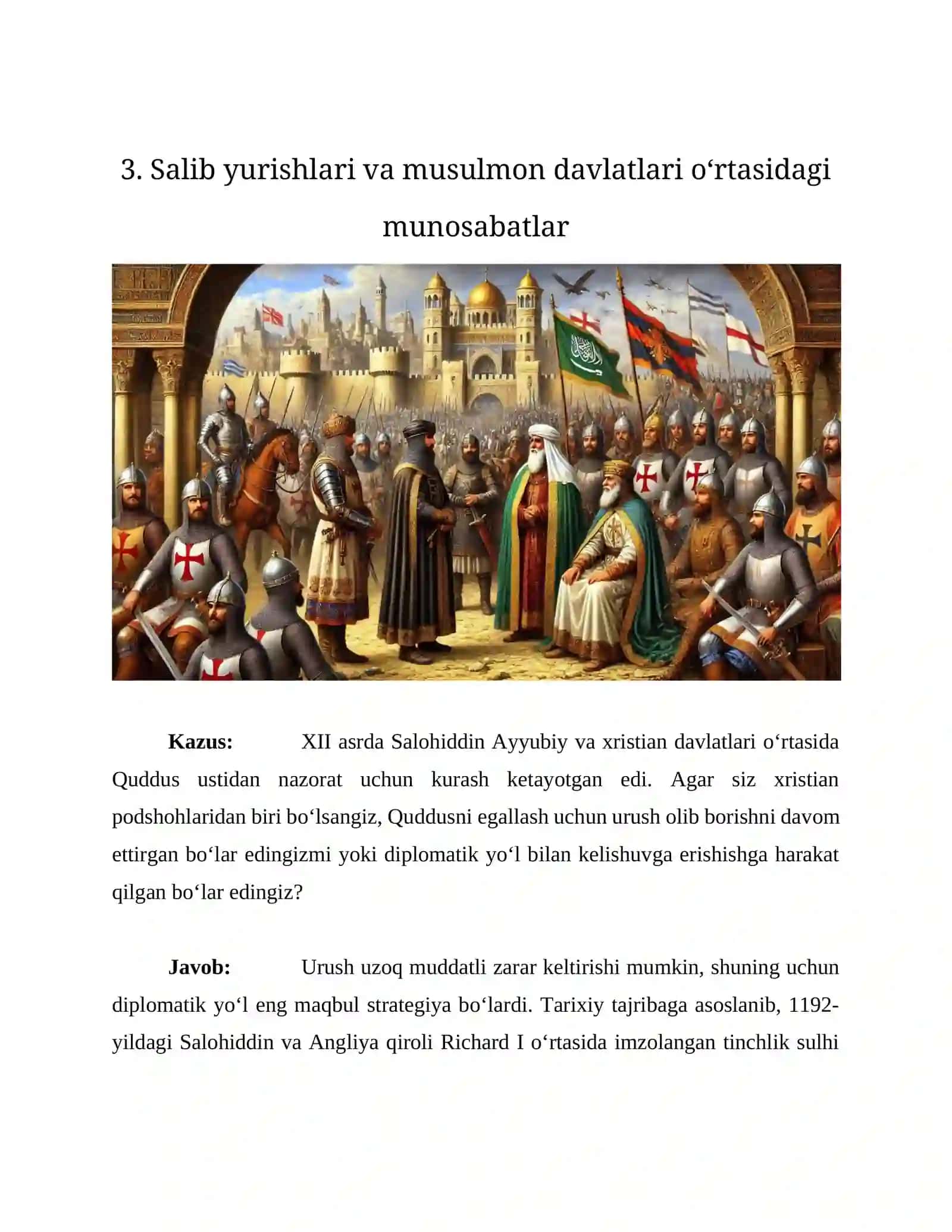 QADIMGI VA O‘RTA ASRLAR DAVRIDAGI XALQARO MUNOSABATLARI FANIGA OID 5 TA MUAMMOLI HOLAT (KAZUS) VA ULARNING YECHIMLARI 4