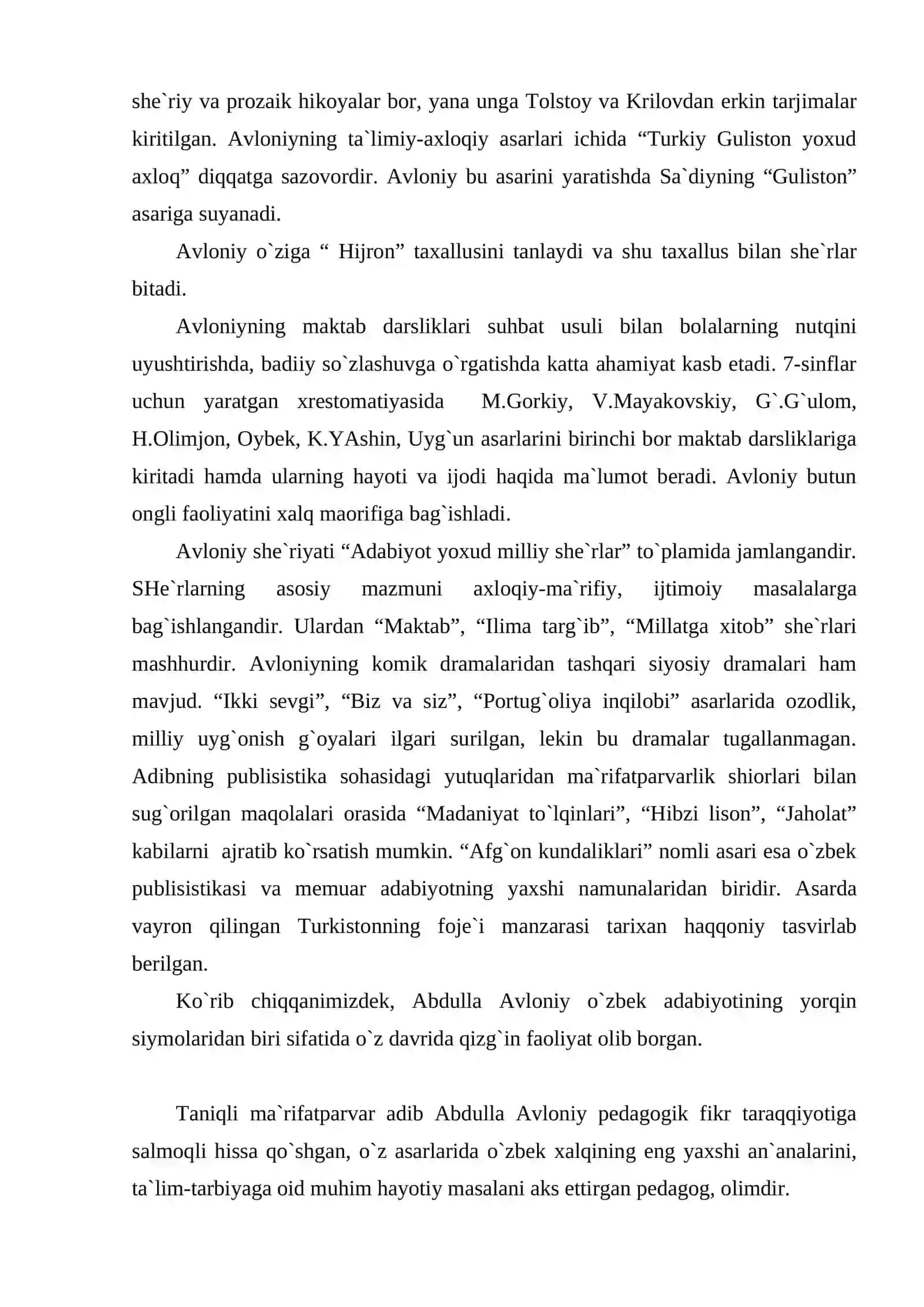 ABDULLA AVLONIYNING MA'RIFATPARFARLIK RUHIDAGI ASARLARI 4