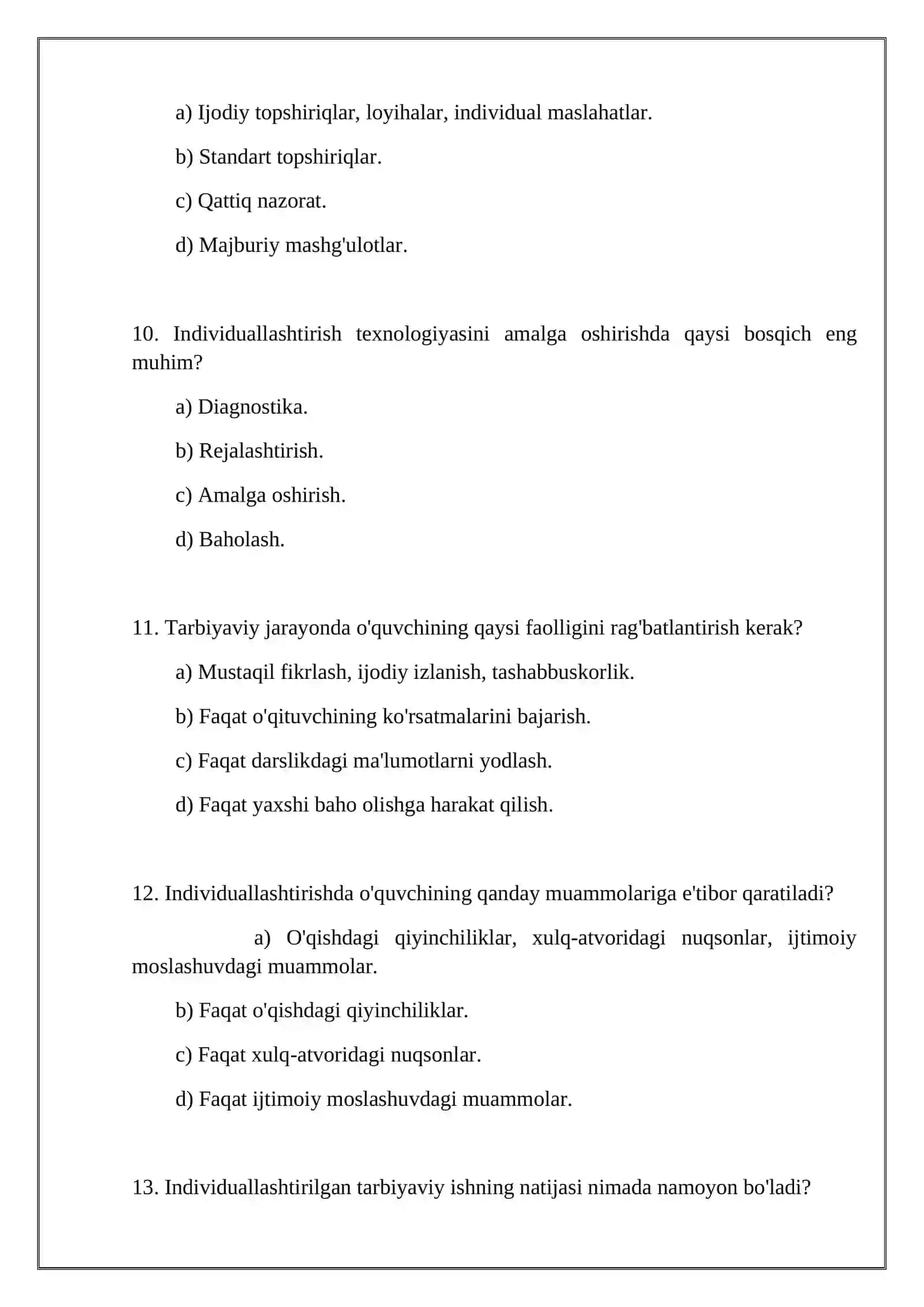 Tarbiyaviy jarayonni tashkil etish usullari. Ishni individuallashtirish texnologiyasi 4