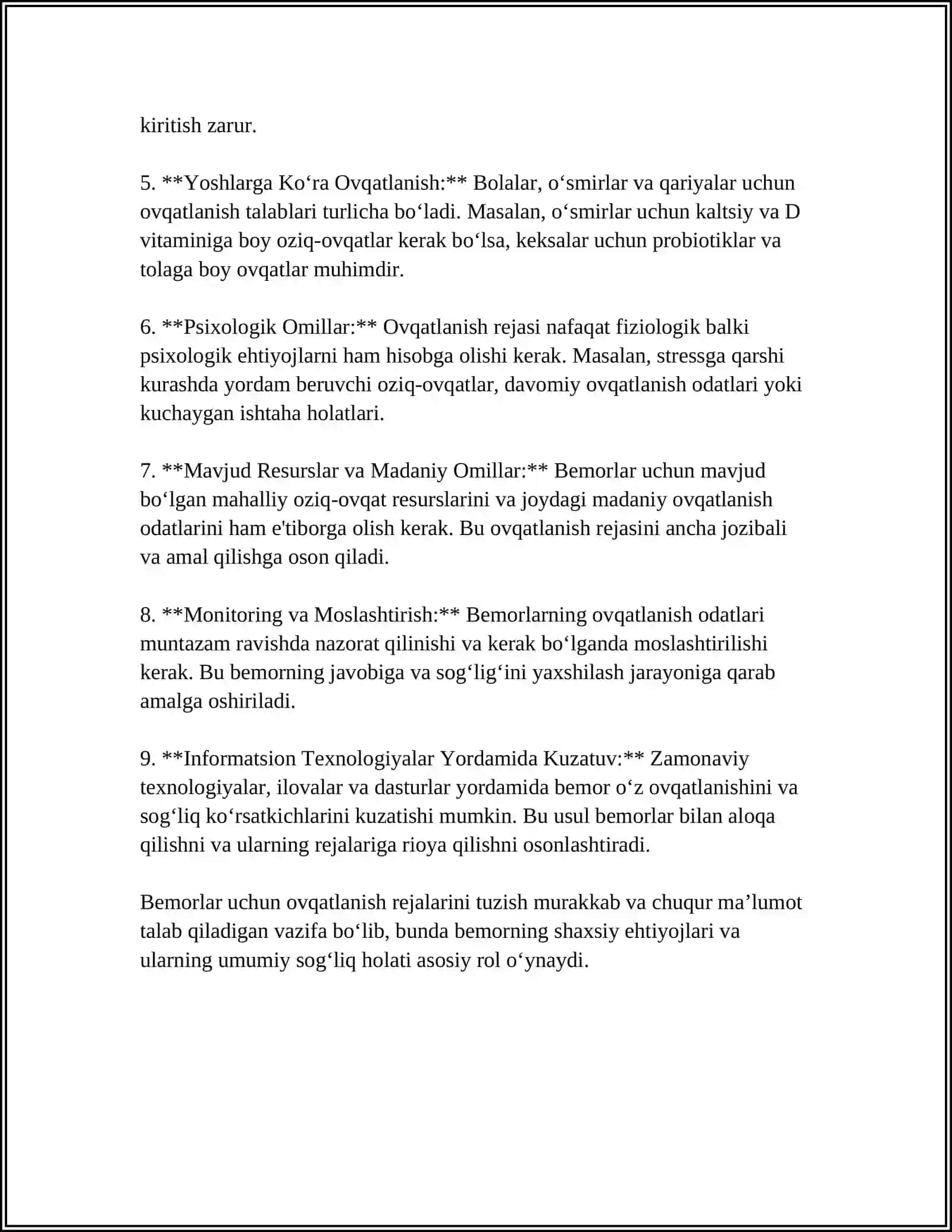 BEMORLARNING OVQATLANISHINI TASHKIL QILISH VA UNING GIGENIK NAZORATI 4