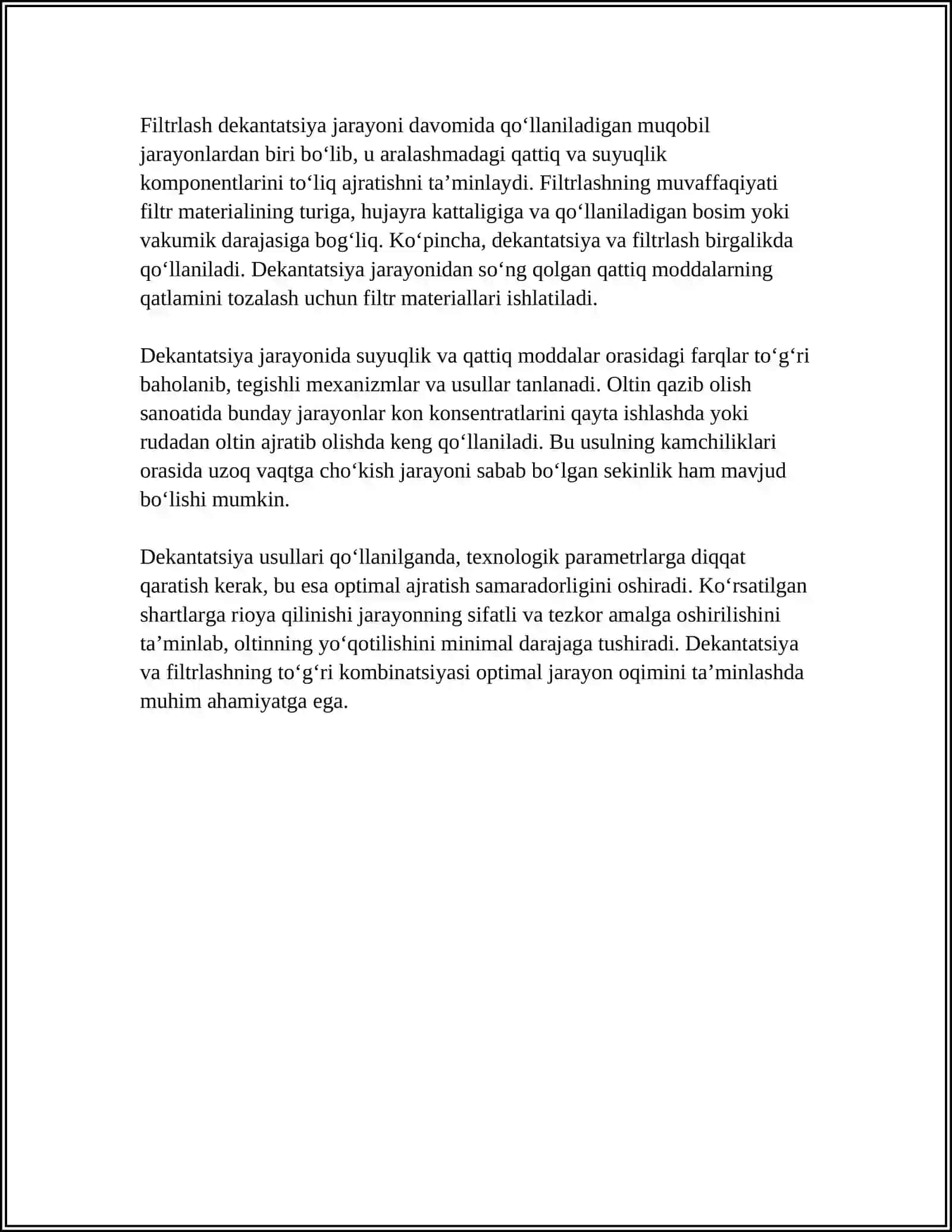 OLTIN TARKIBLI ERITMALARNI XVOSTDAN AJRATISH (DEKANTATSIYA VA FILTRLASH) 4