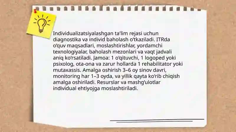 Alohida talim ehtiyojlari bo'lgan bolani samarali inklyuzisi uchun ichki sharoitlar 4