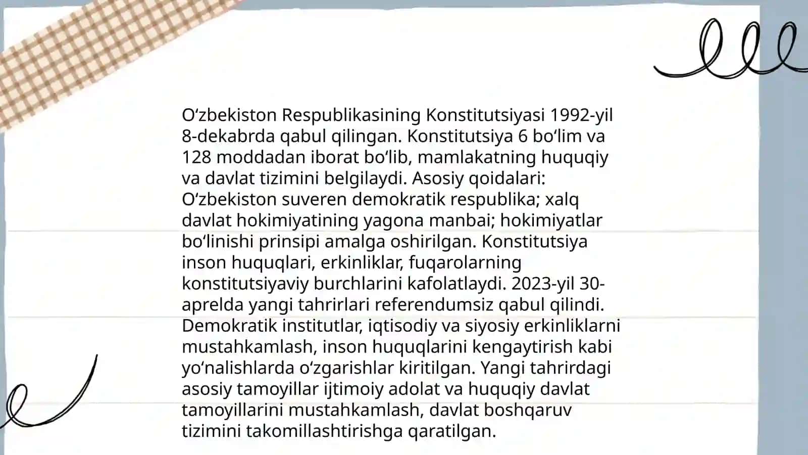 Yangi tahrirdagi oʻzbekiston respublikasi konstitutsiyasining qabul qilinishi 4