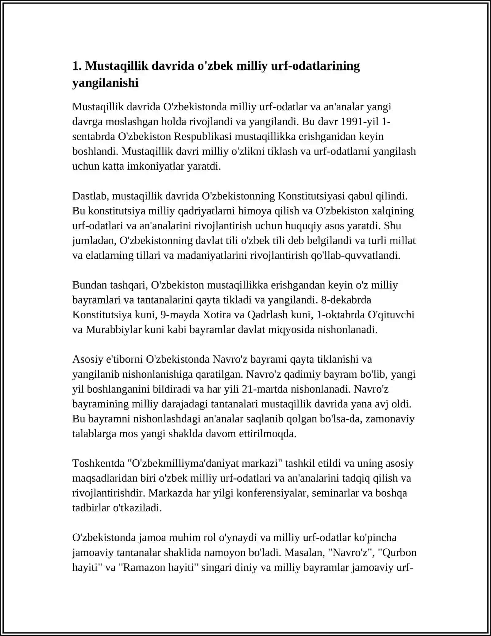 MUSTAQILLIK YILLARIDA O'ZBEK MILLIY URF ODAT VA QADIRYATLAR 4