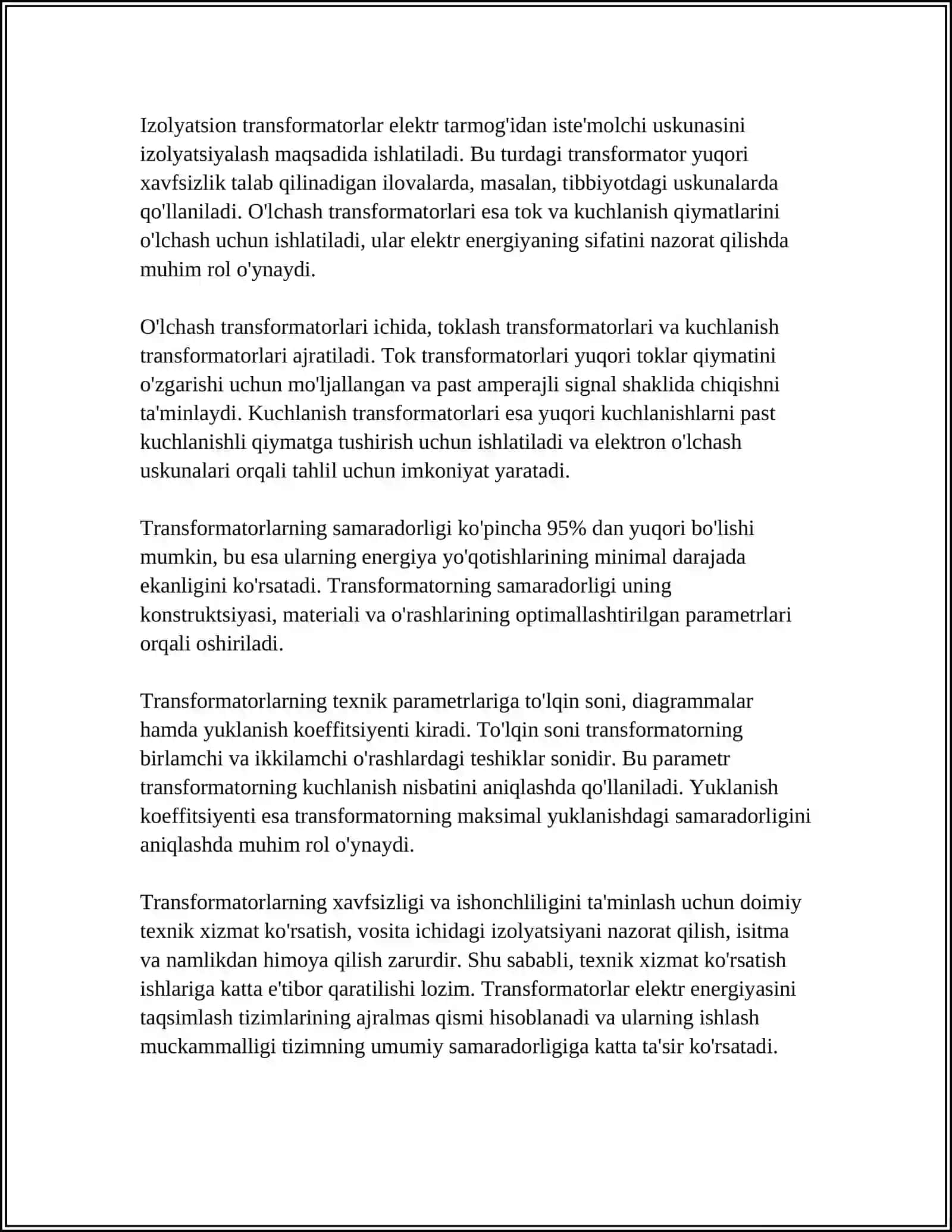 TRANSFORMATORLAR MAVZUSIGA DOIR 80 MINUTLIK DARS ISHLANMA 4