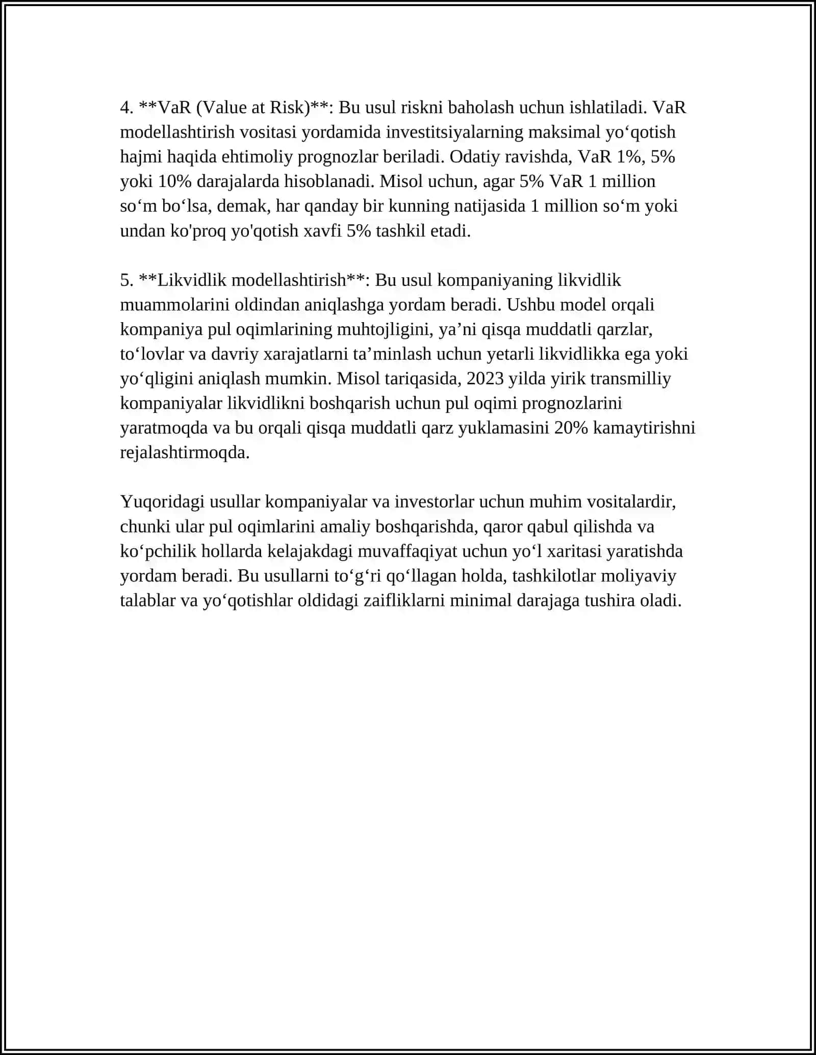 Pul oqimlarini modellashtirish usullari 4