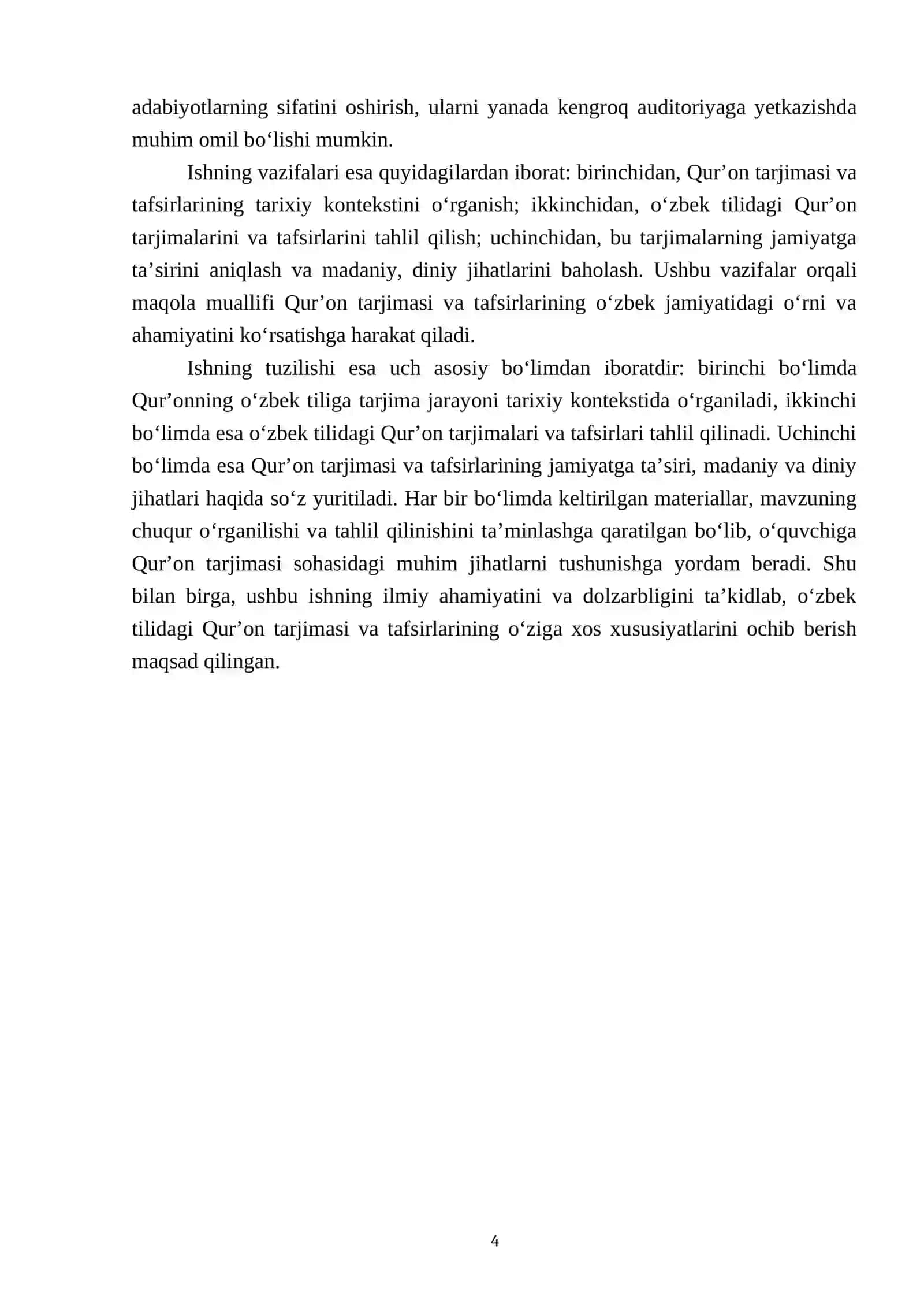 Mustaqillik yillarida Qurʼonning oʻzbek tiliga tarjima qilinishi va tafsirlari 4