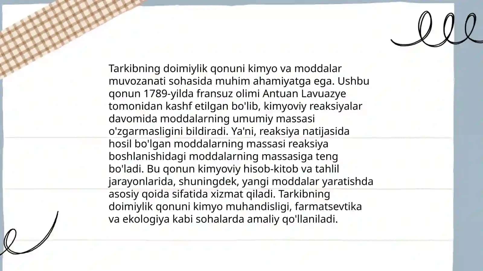 Modda massasining saqlanish qonuni va tarkibning doimiylik qonuni 4