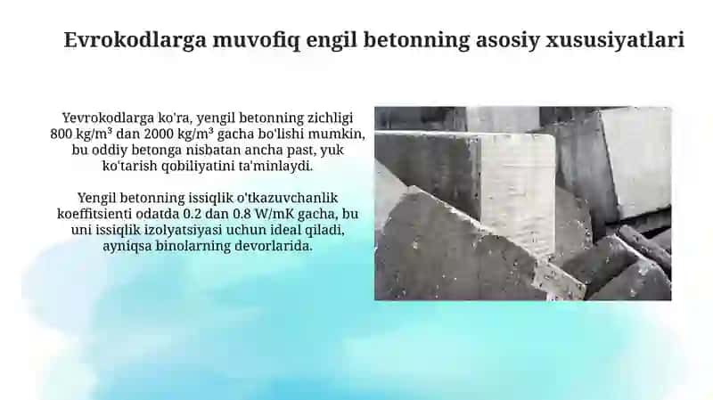Yengil beton xossalariyevrokodlarbóyicha 4