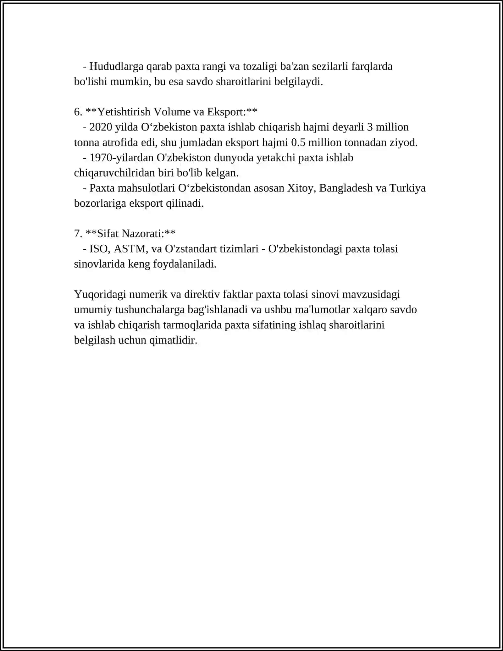 PAXTA TOLASI VA IPNING SIFATINI BELGILOVCHI STANDARTLAR 4