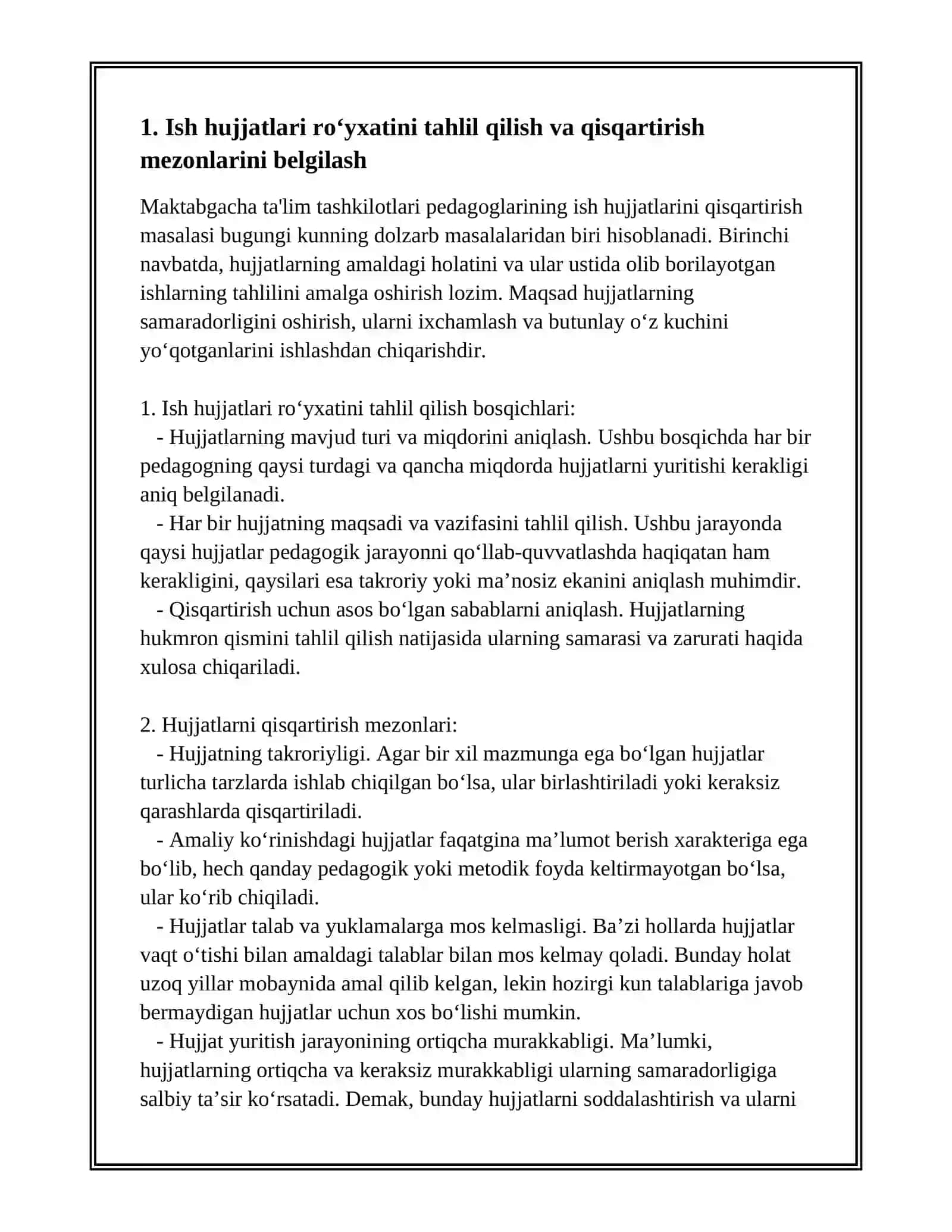 MAKTABGACHA TA'LIM TASHKILOTLARI PEDAGOGLARINING ISH HUJJATLARINI TUZILISHIDAGI QISQARTIRISH, QAYTA KORIB CHIQILIB IXCHAMLASHGANI VA BUTUNLAY OʻZ KUCHINI YOʻQOTGAN HUJJATLAR 4