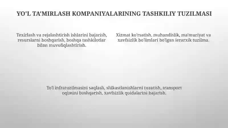 Avtomobil yollarini ekspluatatsiya qilish korxonalarining asosiy vazifalari va ularning strukturasi 4
