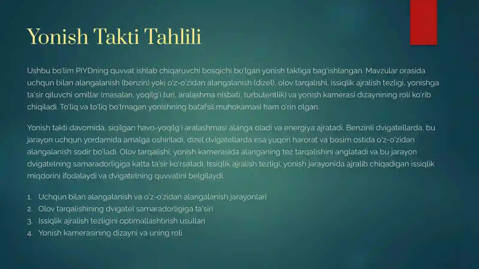 Porshenli Ichki Yonuv Dvigatellarining (PIYD) Ishchi Jarayonlarining Tahlili 4
