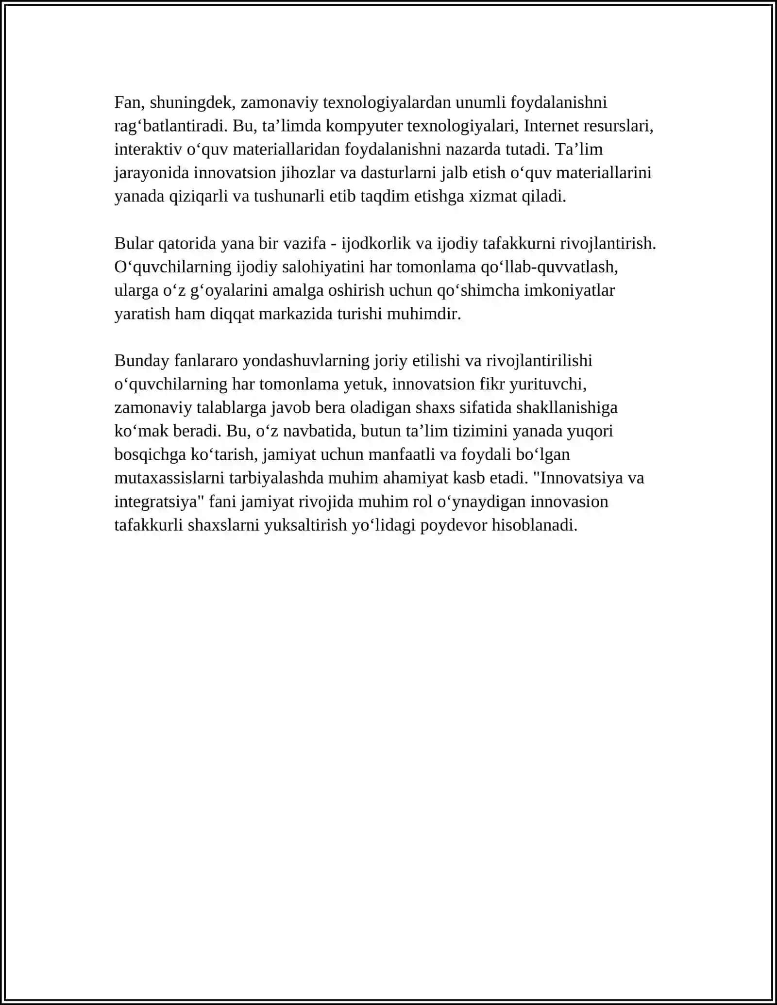 Boshlangich talimda Innovatsiya va Integratsiya Fanining Maqsadi va Vazifalari va Predmeti 4