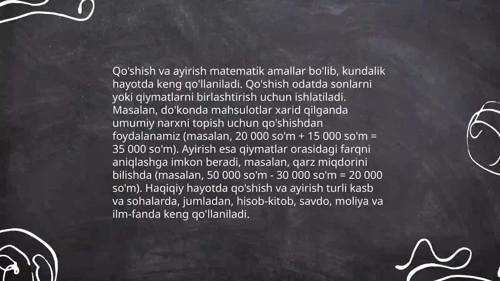 Qo'shish va ayirish, kopaytirish va bolish amali manosini ochib berish 4