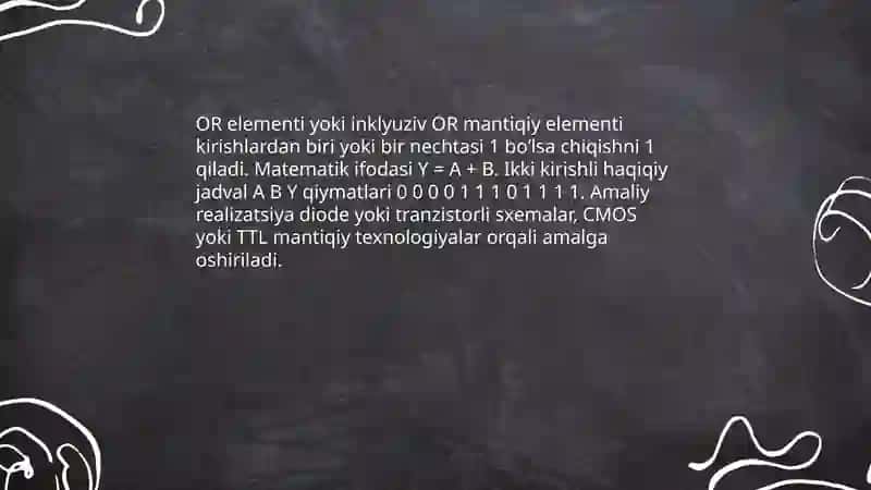 Logik elementlar (AND, OR, NOT) ish prinsipi 4