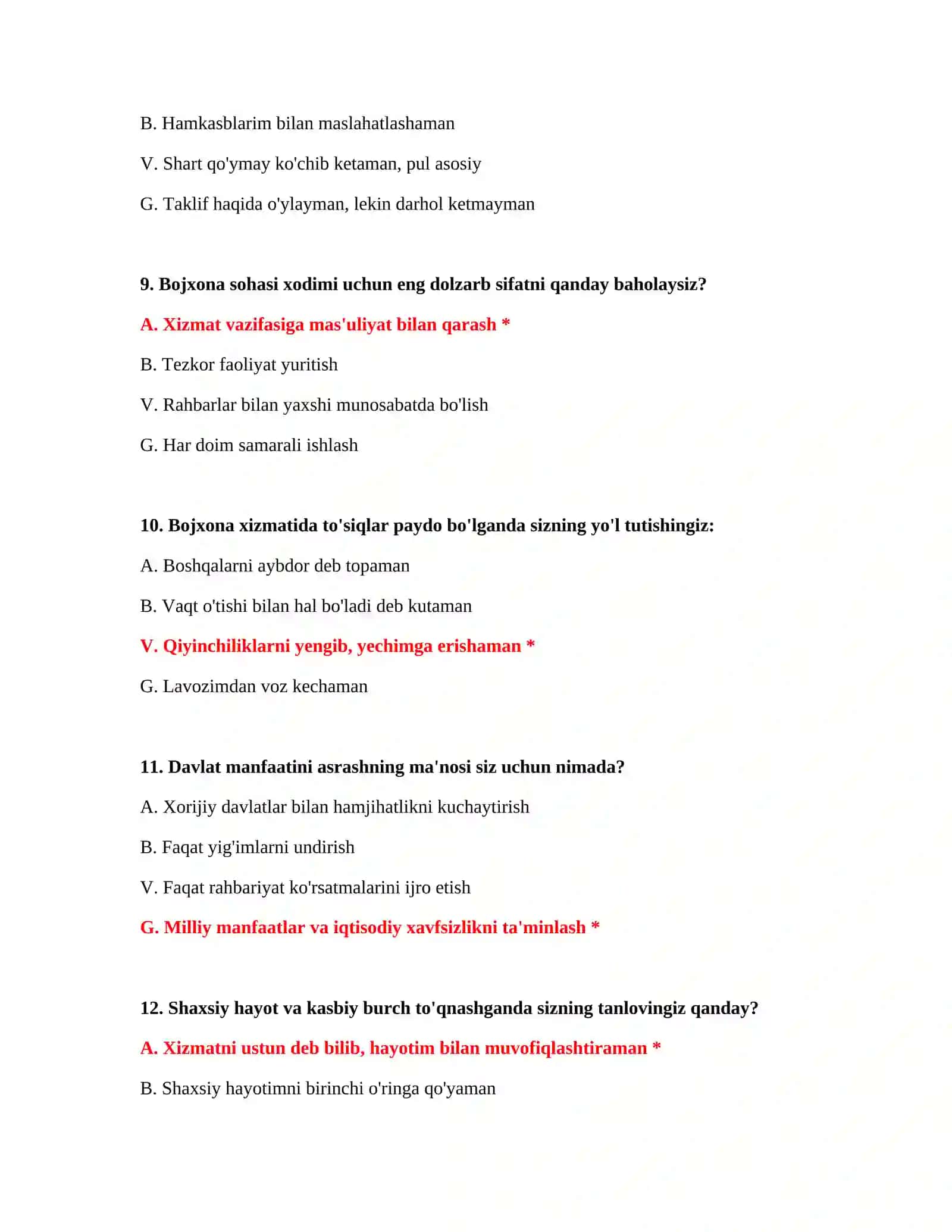 Bojxona IQ savol javob PDF 4
