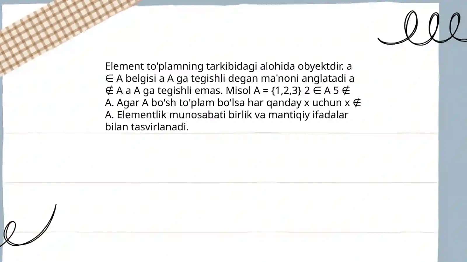 Toʻplam tushunchasi matematika fanidan universitet uchun slayd taxlash kerak 4