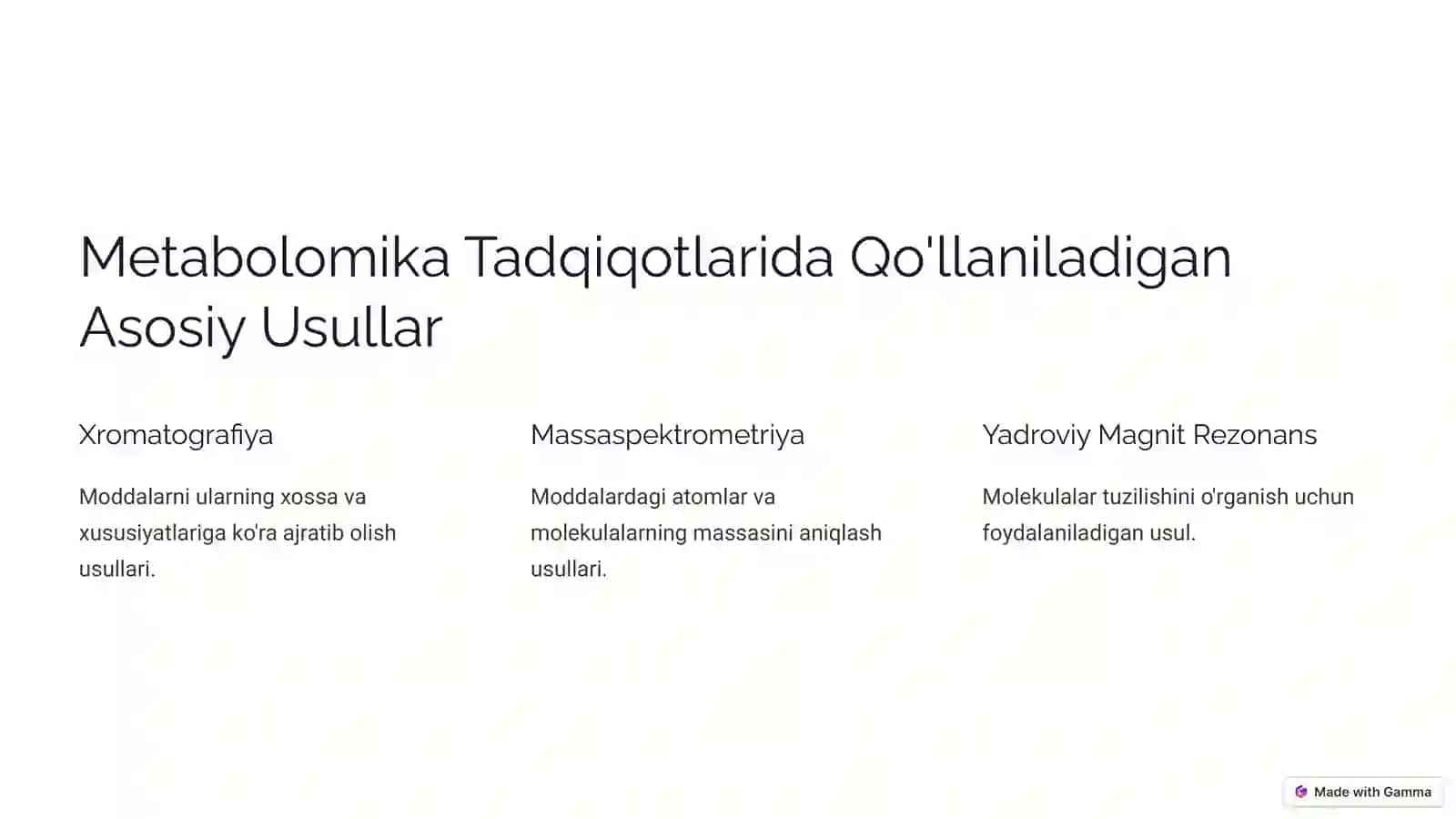 Metabolomika - Metabolomikafaninigakirish 4
