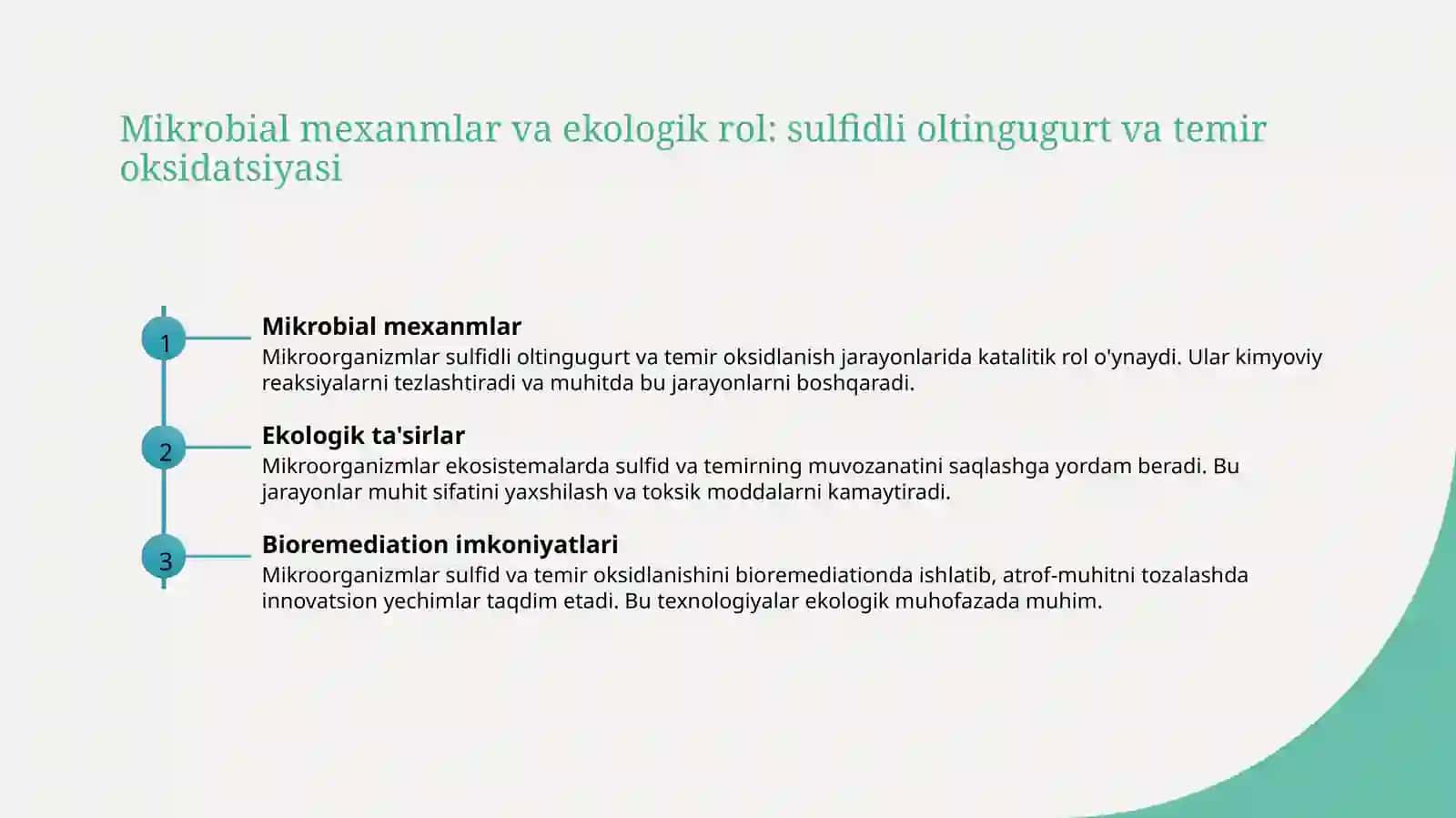 Sulfidli oltingugurt va temirni biokimyoviy oksidlash mexanizmi 4