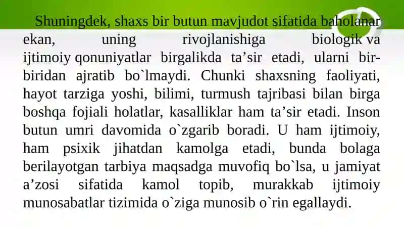 Shaxsning rivojlanishiga ta'sir etuvchi omillar 4