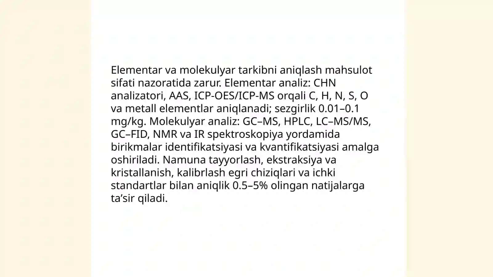 Mahsulotlar ishlab chiqarishda texnik-kimyoviy nazorat 4