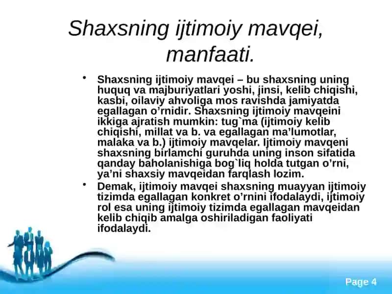 Shaxsning rivojlanishi, ijtimoiy lashuvivatarbiyasi 4