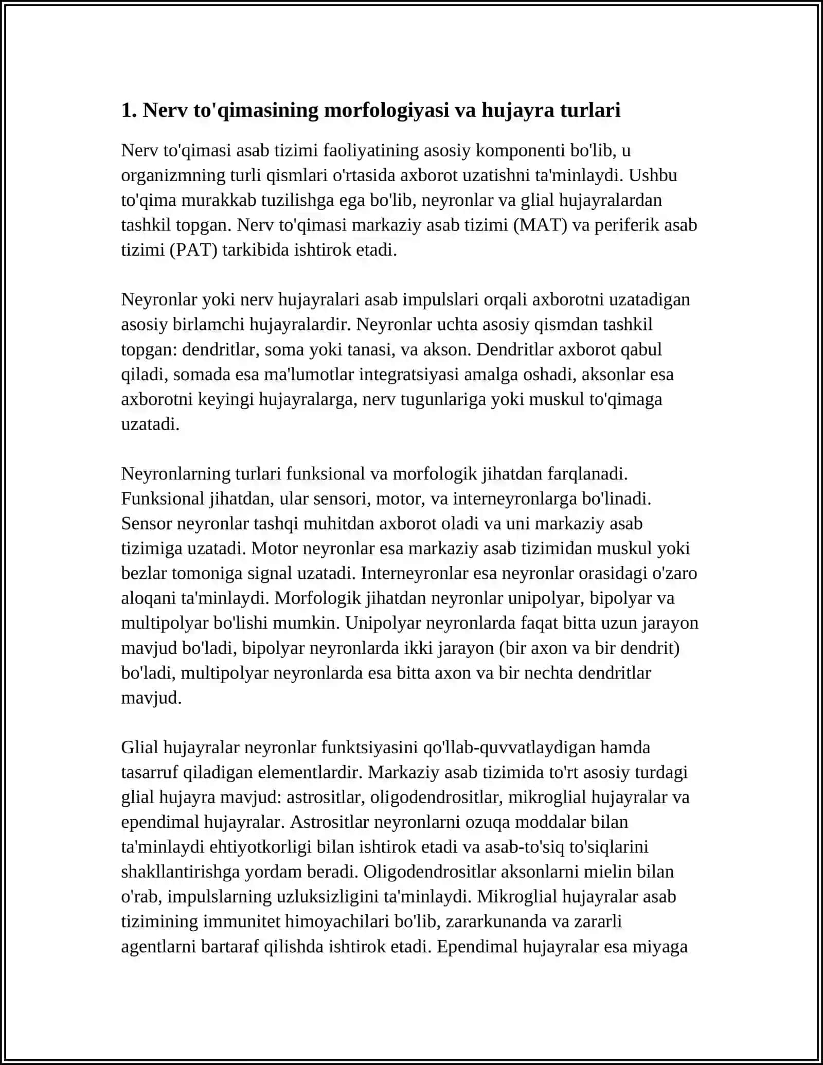 NERV TO'QIMA- REGENERATSIYASI, NERV UCHLARI- SINAPSLAR, NEYROMEDIATORLAR 4