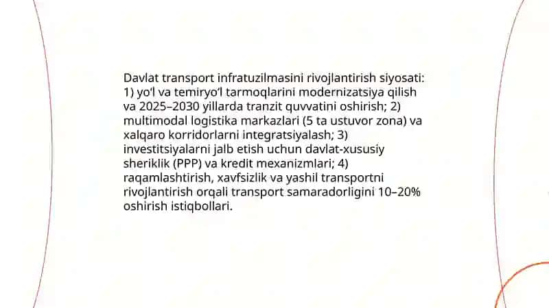 Davlatning infratuzilma siyosatida uni yanada rivojlantirish istiqbollari 4