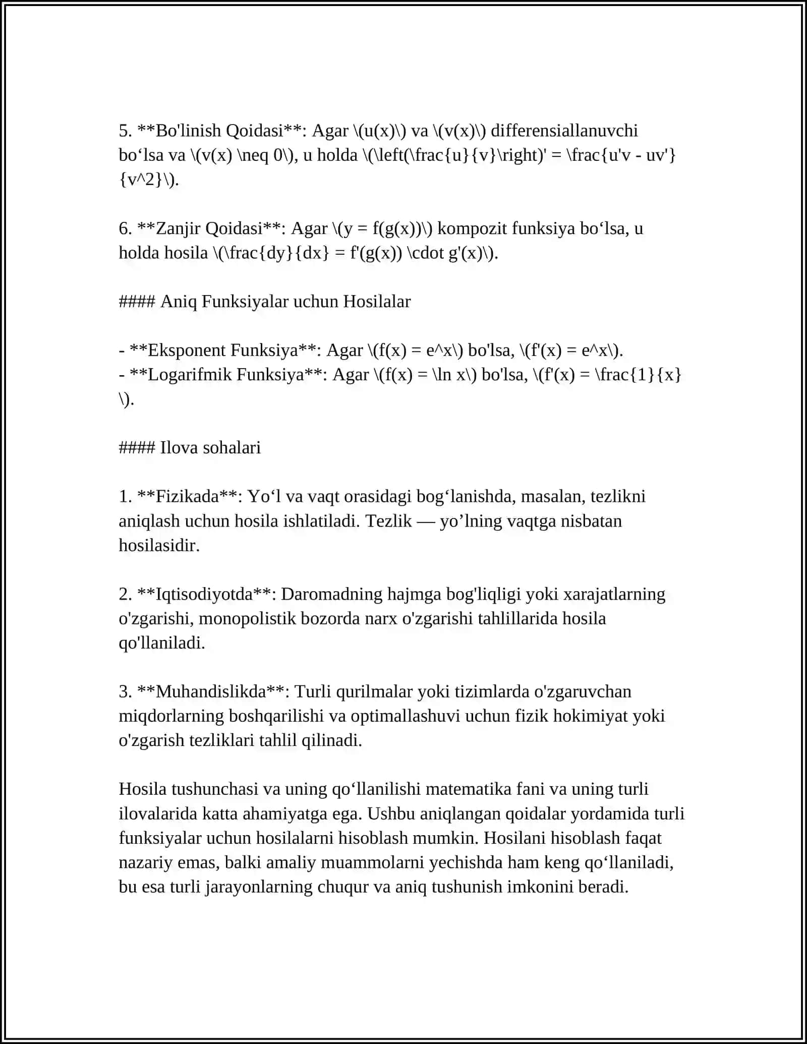 FUNKSIYA XOSILASI.DIFFERENSIYALASH QOIDALARI 4