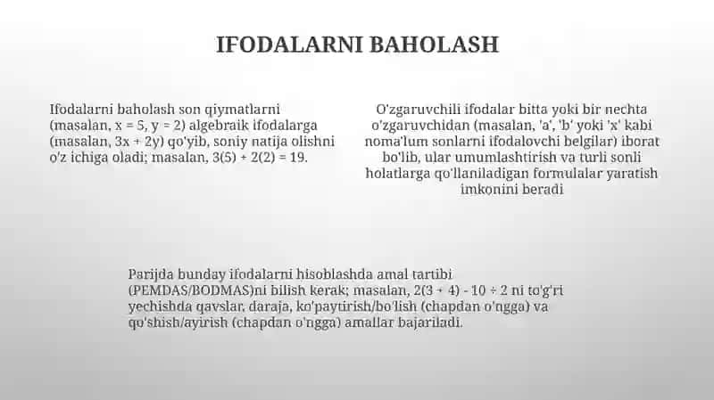 O'zgaruvchi qatnashgan ifoda 4