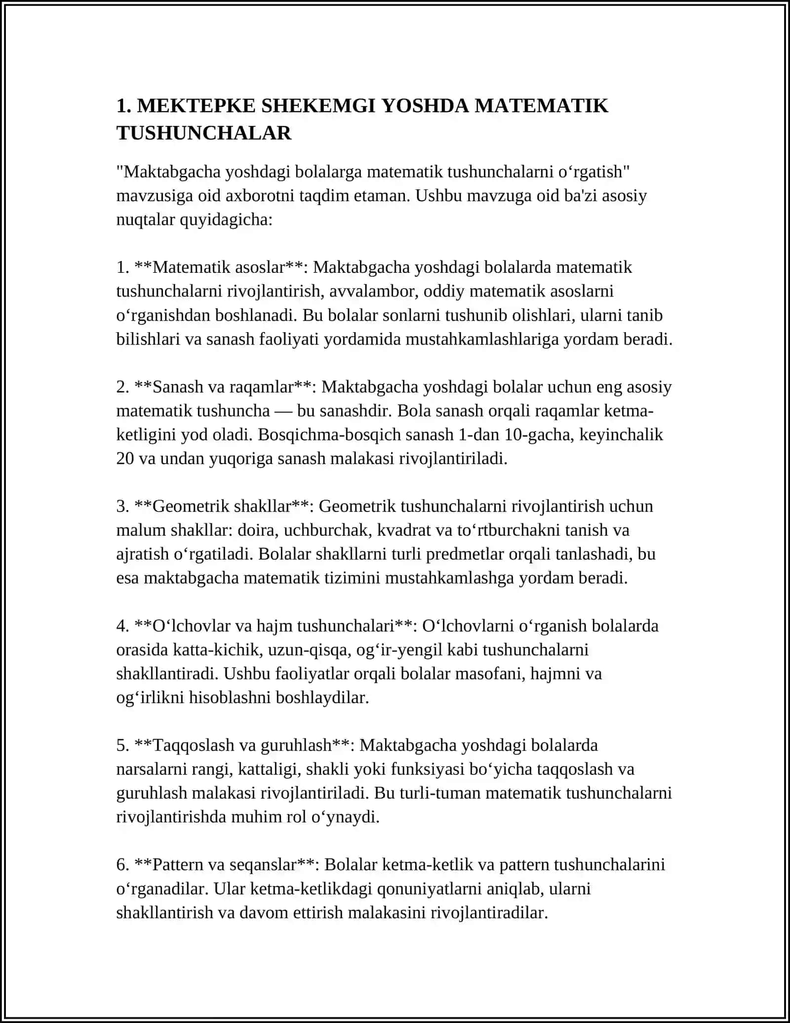 MEKTEPKE SHEKEMGI JASTAǴI BALALARDA MATEMATIKALIQ TÚSINIKLERDI QÁLIPLESTIRIWDIŃ ZAMANAGÓY TEXNOLOGIYALARI 4