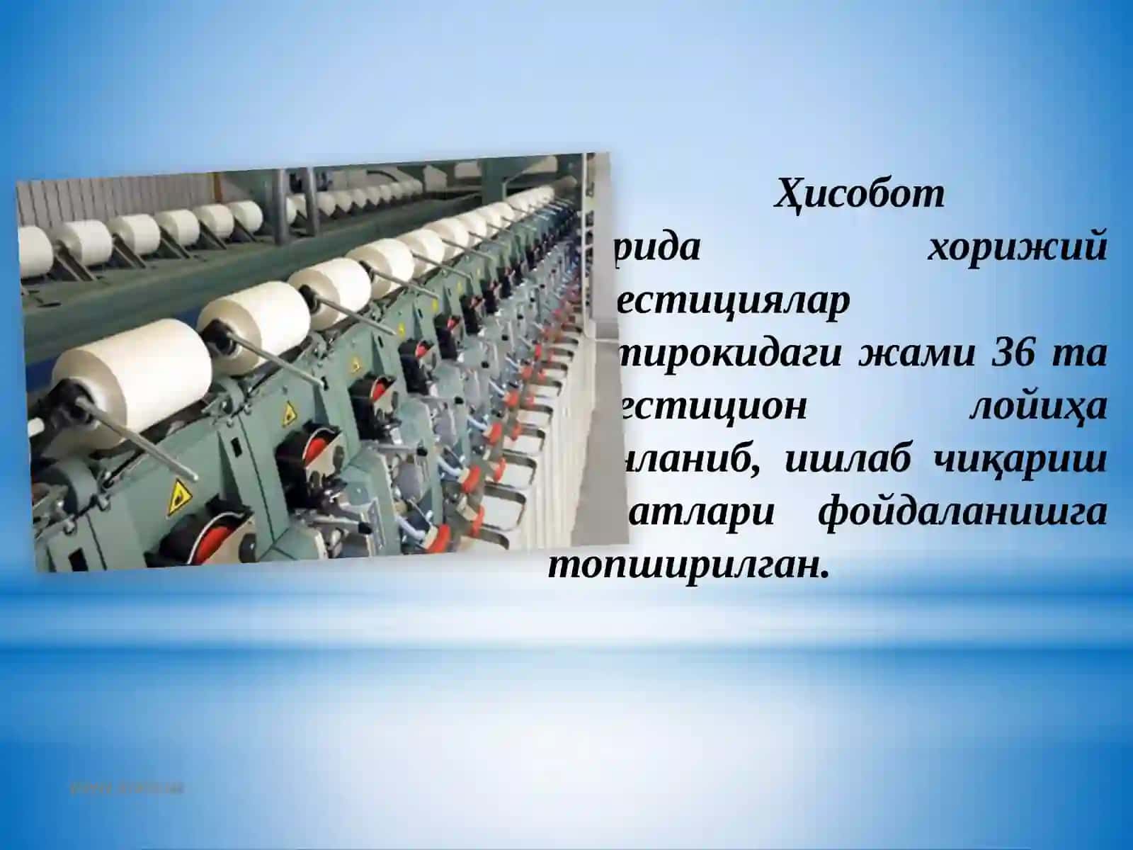 Тошкентда ишлаб чиқариш соҳасида қўлга киритилган ютуқлар 4